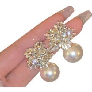 2/$24 Crystal Floral & Pearl Drop Dainty Statement Earrings